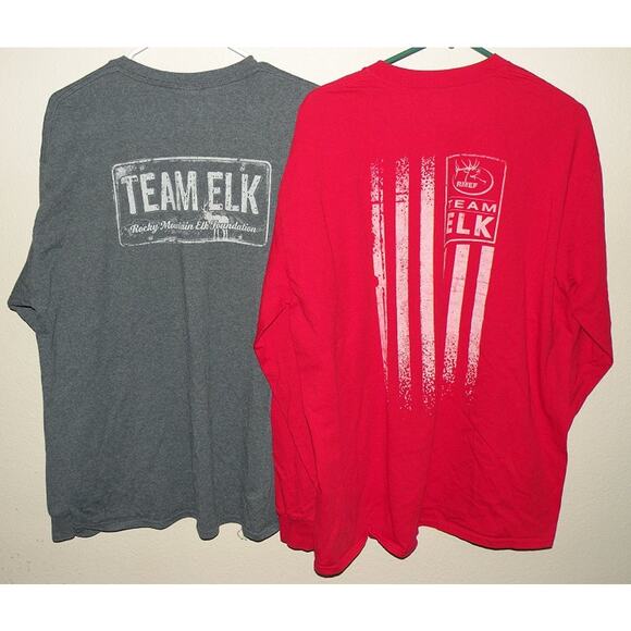 Lot 2 Rocky Mountain Elk Foundation RMEF Men’s XL LS T Shirts Gray Red Team Elk - Picture 2 of 2